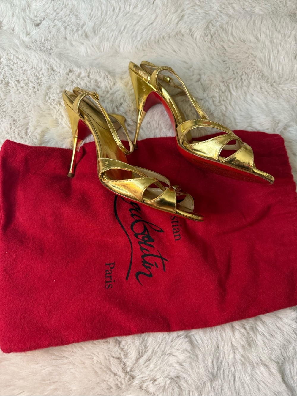 Christian Louboutin Metallic Gold Open-Toe Slingback Heels